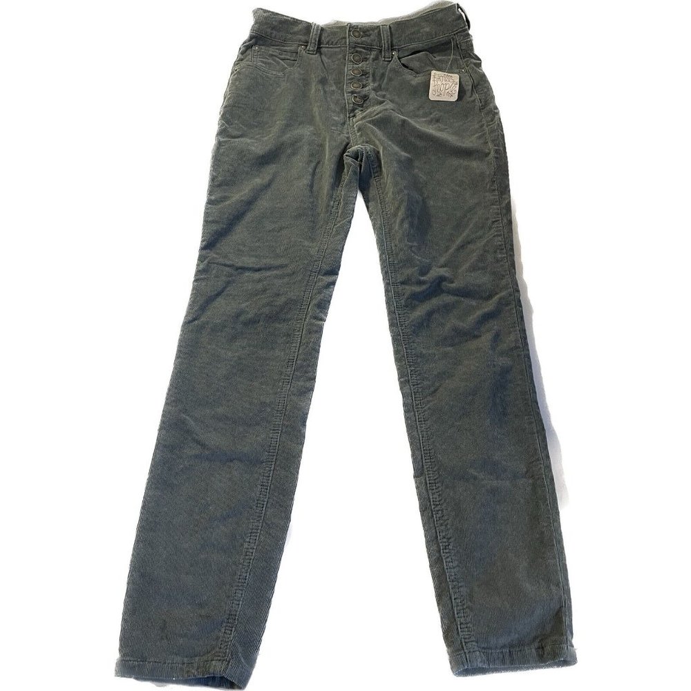 Free People Womens Womens Sun Chaser Blue Corduroy Skinny Pant Sz 25  $88 Nwt
